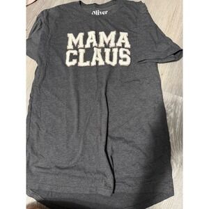 Oliver & Otis Mama Claus Graphic T Shirt gown Medium Gray Christmas Holiday